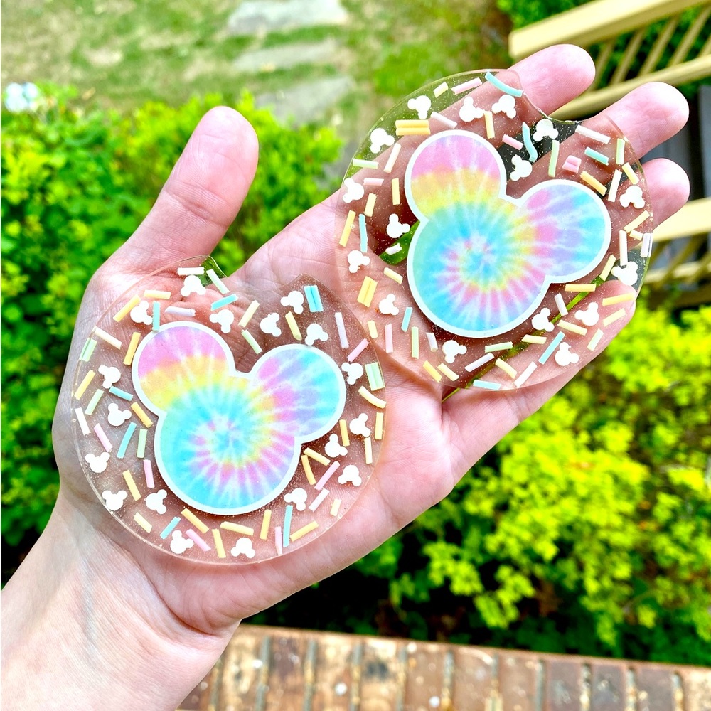 Disney Pastel Tie Dye Mickey Mouse Car Coasters